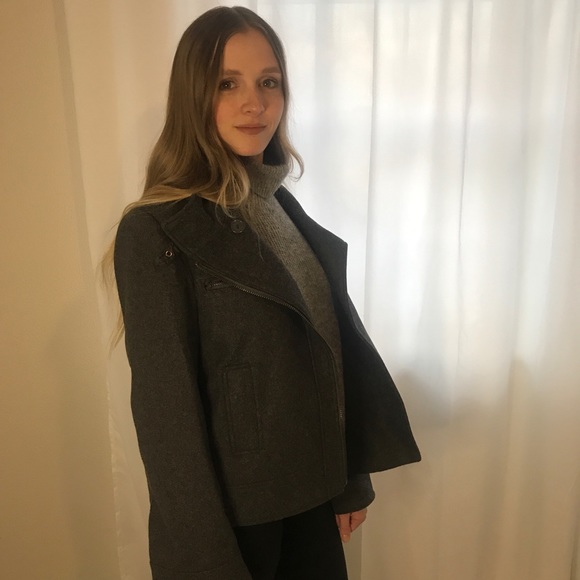 Izod Outerwear Wool Blend Motorcycle Jacket, Gray - Picture 4 of 16